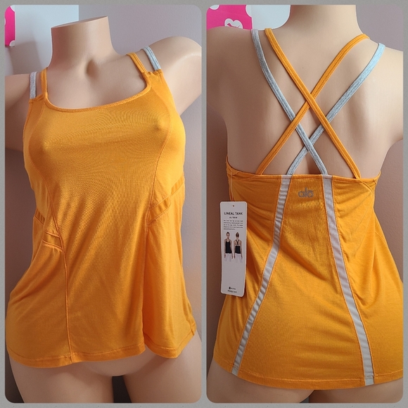 Alo Yoga Flame Orange Lineal Strappy Back Athletic Tank Size Sm - Picture 1 of 6